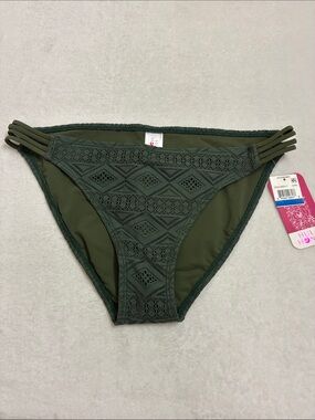 HULA HONEY Swimsuit Bottom Women’s size XL CROCHET LOOK OVERLAY OLIVE GREEN